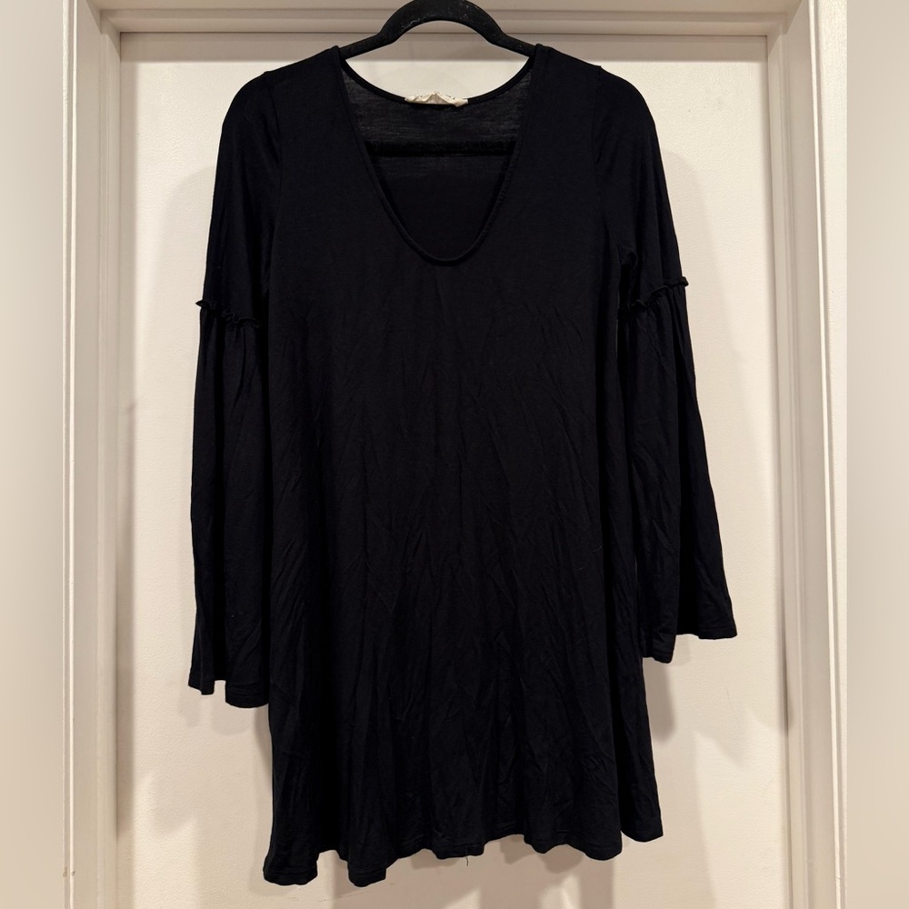 Women’s Audrey Black Dress with Bell Sleeve and Ruffle Detail